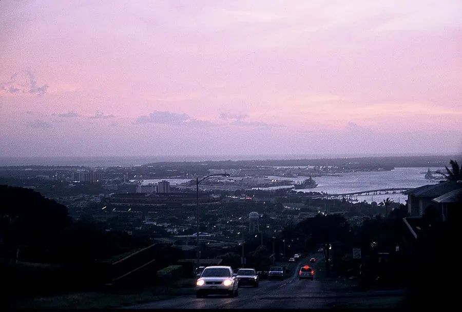 Evening view from ʻAiea Heights toward Pearl Harbor
